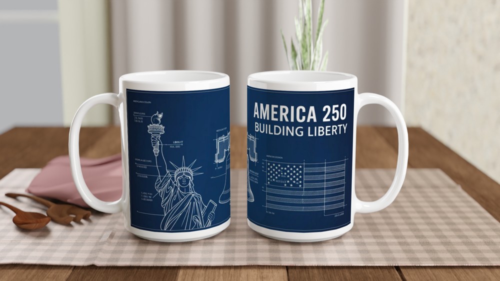 America 250 Building Liberty Blueprint Patriotic Mug — view 2
