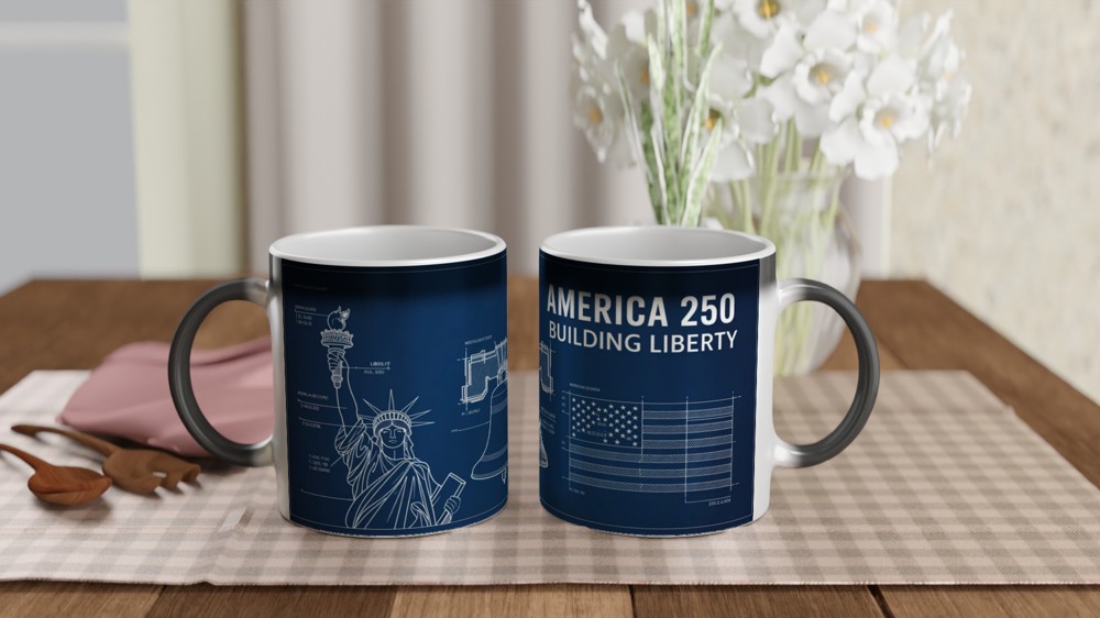 America 250 Building Liberty Blueprint Patriotic Mug — view 3