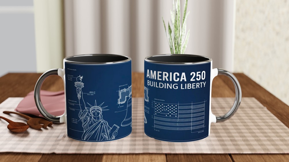 America 250 Building Liberty Blueprint Patriotic Mug — view 9