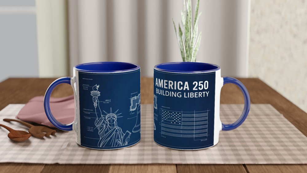 America 250 Building Liberty Blueprint Patriotic Mug — view 4