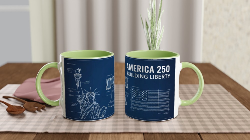 America 250 Building Liberty Blueprint Patriotic Mug — view 5