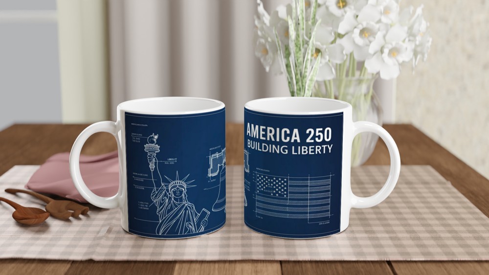 America 250 Building Liberty Blueprint Patriotic Mug