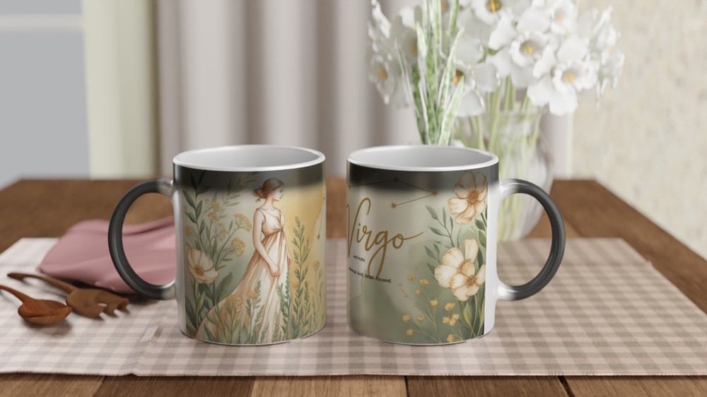Virgo Zodiac Mug | Astrology Birthday Gift for Her | Watercolour Floral Star Sign Mug | Best Friend Present — view 3