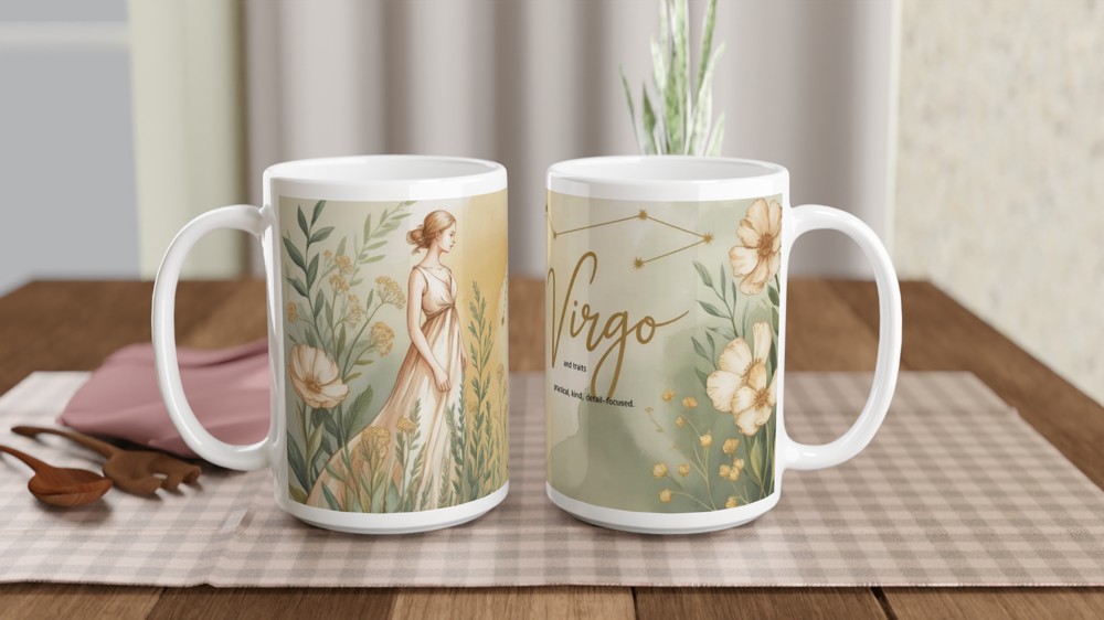 Virgo Zodiac Mug | Astrology Birthday Gift for Her | Watercolour Floral Star Sign Mug | Best Friend Present — view 2