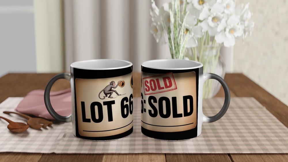 Lot 666 Sold - Funny Auction Tag Monkey Mug — view 3