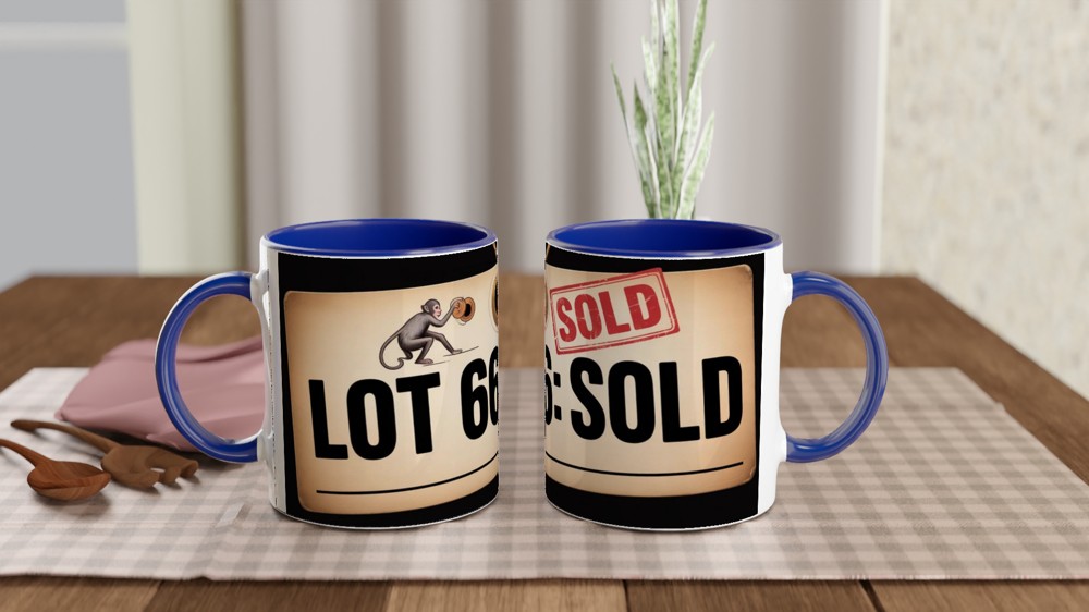 Lot 666 Sold - Funny Auction Tag Monkey Mug — view 4