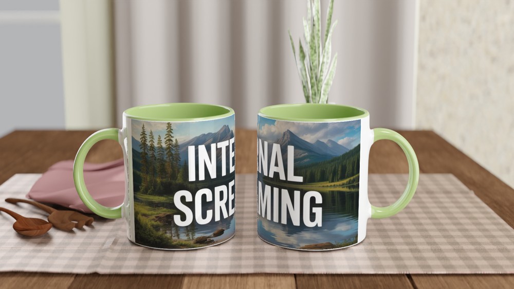 Internal Screaming Mug | Funny Office Humour Gift | Serene Mountain Lake Coffee Cup | New Job Leaving Present — view 5