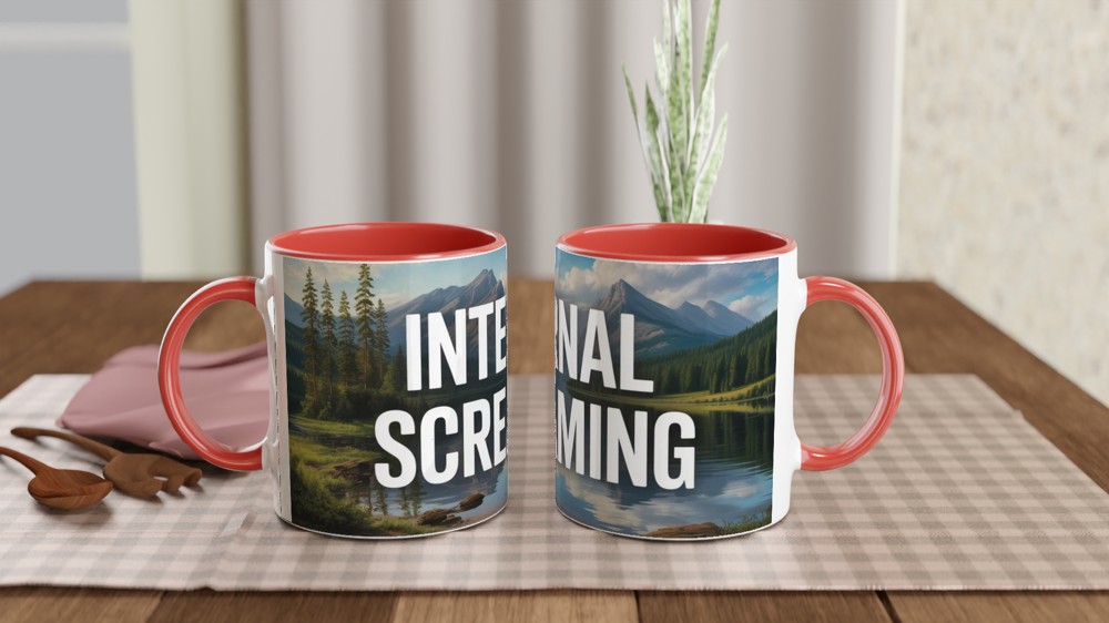 Internal Screaming Mug | Funny Office Humour Gift | Serene Mountain Lake Coffee Cup | New Job Leaving Present — view 7