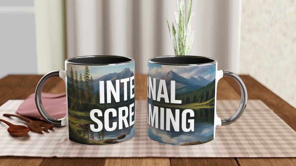 Internal Screaming Mug | Funny Office Humour Gift | Serene Mountain Lake Coffee Cup | New Job Leaving Present — view 9