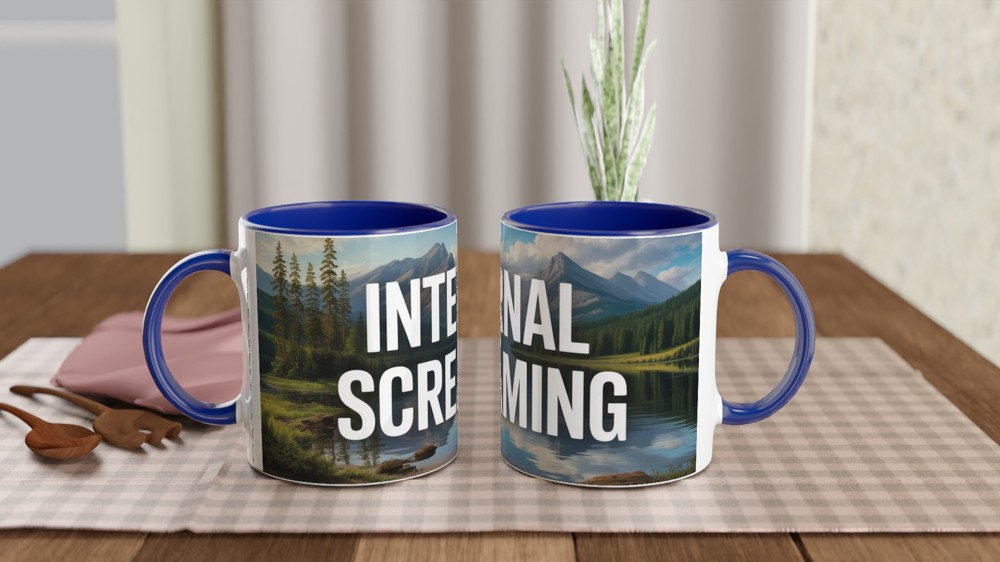 Internal Screaming Mug | Funny Office Humour Gift | Serene Mountain Lake Coffee Cup | New Job Leaving Present — view 4
