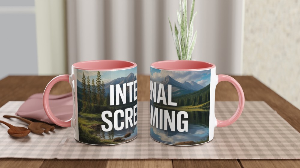 Internal Screaming Mug | Funny Office Humour Gift | Serene Mountain Lake Coffee Cup | New Job Leaving Present — view 6