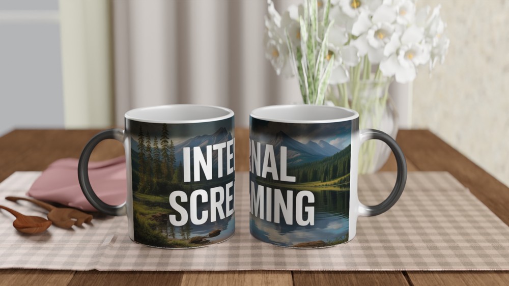 Internal Screaming Mug | Funny Office Humour Gift | Serene Mountain Lake Coffee Cup | New Job Leaving Present — view 3