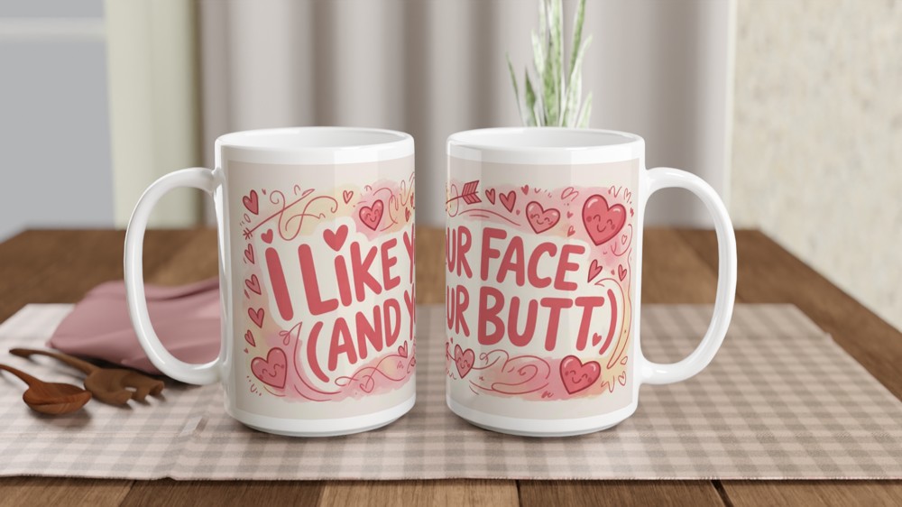 Funny Valentine Mug | I Like Your Face And Your Butt | Anniversary Gift for Boyfriend or Girlfriend | Cheeky Romantic Present — view 2