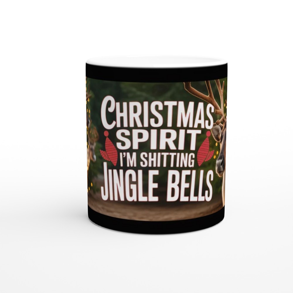 Christmas Spirit I'm Shitting Jingle Bells Funny Reindeer Mug — view 11