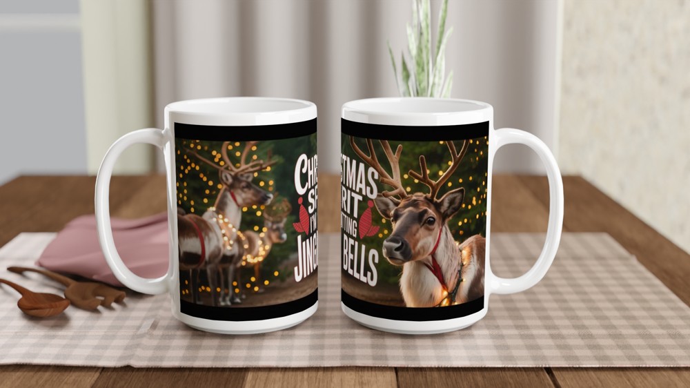 Christmas Spirit I'm Shitting Jingle Bells Funny Reindeer Mug — view 2