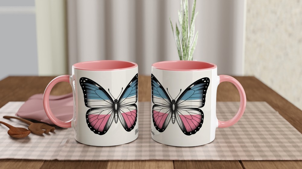 Trans Pride Mug | Metamorphosis Butterfly Gift | Vintage LGBTQ+ Pride Present | Transgender Pride Mug for Friends — view 6