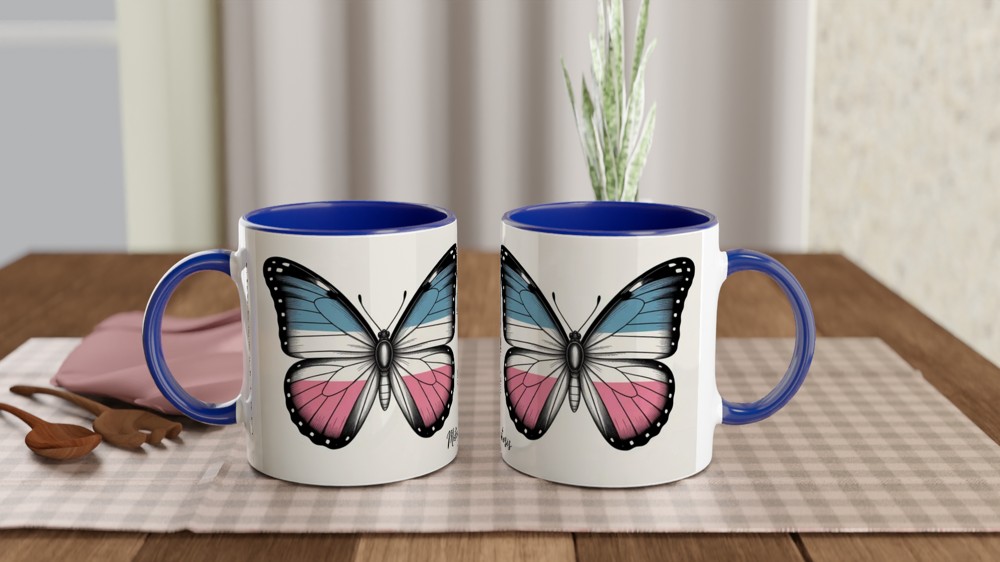 Trans Pride Mug | Metamorphosis Butterfly Gift | Vintage LGBTQ+ Pride Present | Transgender Pride Mug for Friends — view 4