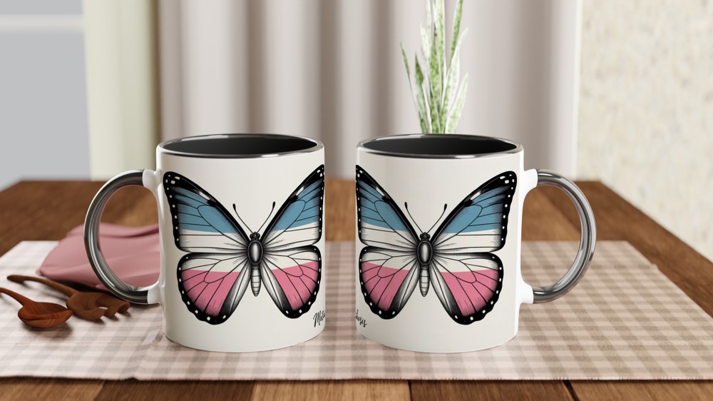 Trans Pride Mug | Metamorphosis Butterfly Gift | Vintage LGBTQ+ Pride Present | Transgender Pride Mug for Friends — view 9