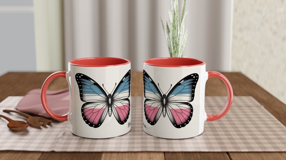 Trans Pride Mug | Metamorphosis Butterfly Gift | Vintage LGBTQ+ Pride Present | Transgender Pride Mug for Friends — view 7