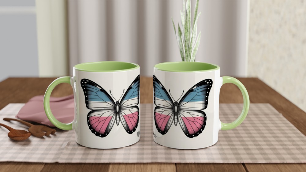Trans Pride Mug | Metamorphosis Butterfly Gift | Vintage LGBTQ+ Pride Present | Transgender Pride Mug for Friends — view 5