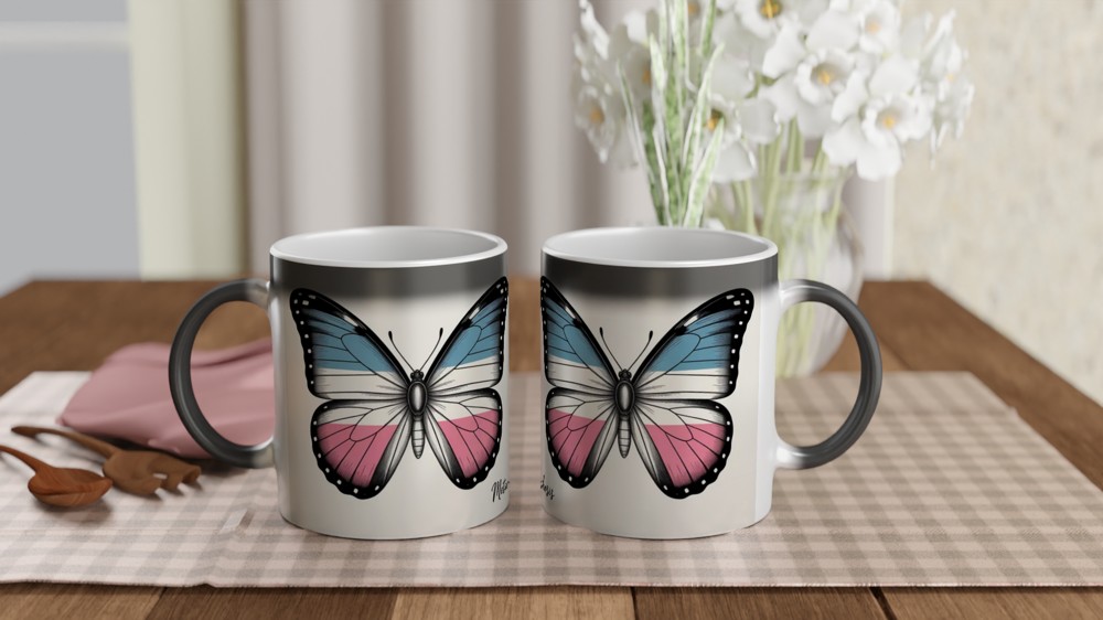 Trans Pride Mug | Metamorphosis Butterfly Gift | Vintage LGBTQ+ Pride Present | Transgender Pride Mug for Friends — view 3