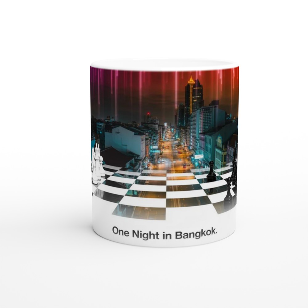 One Night in Bangkok Mug | Chess Musical Theatre Gift | Neon Skyline Coffee Cup for Theatre Lovers | Birthday Present for Him or Her — view 11