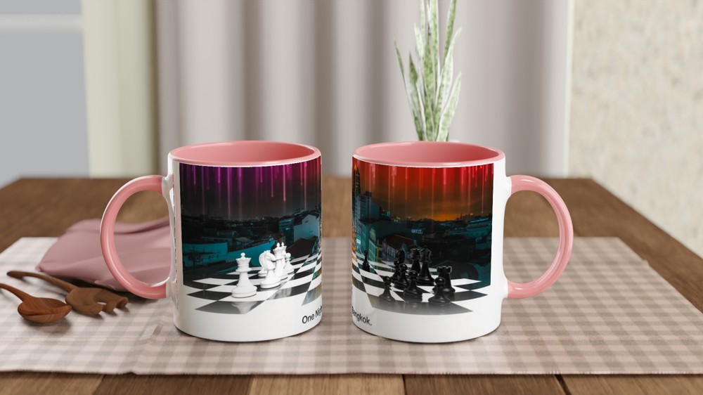 One Night in Bangkok Mug | Chess Musical Theatre Gift | Neon Skyline Coffee Cup for Theatre Lovers | Birthday Present for Him or Her — view 6