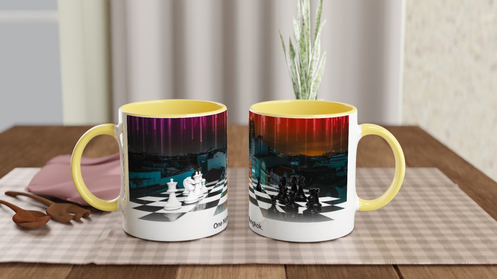 One Night in Bangkok Mug | Chess Musical Theatre Gift | Neon Skyline Coffee Cup for Theatre Lovers | Birthday Present for Him or Her — view 8