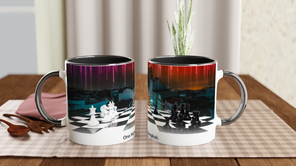 One Night in Bangkok Mug | Chess Musical Theatre Gift | Neon Skyline Coffee Cup for Theatre Lovers | Birthday Present for Him or Her — view 9