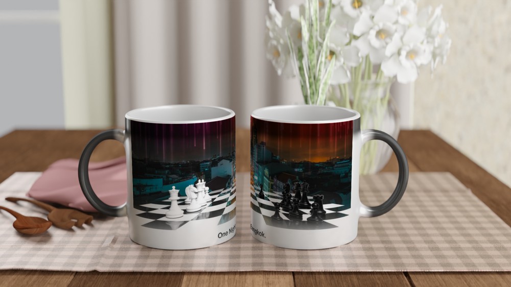 One Night in Bangkok Mug | Chess Musical Theatre Gift | Neon Skyline Coffee Cup for Theatre Lovers | Birthday Present for Him or Her — view 3