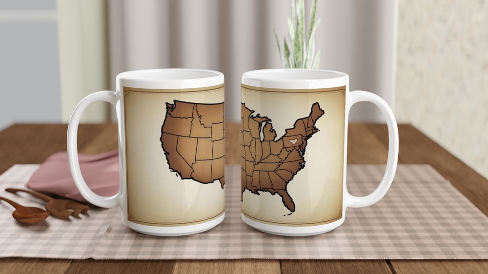Vintage USA Map with Heart - Sepia Tone American Map Mug — view 2