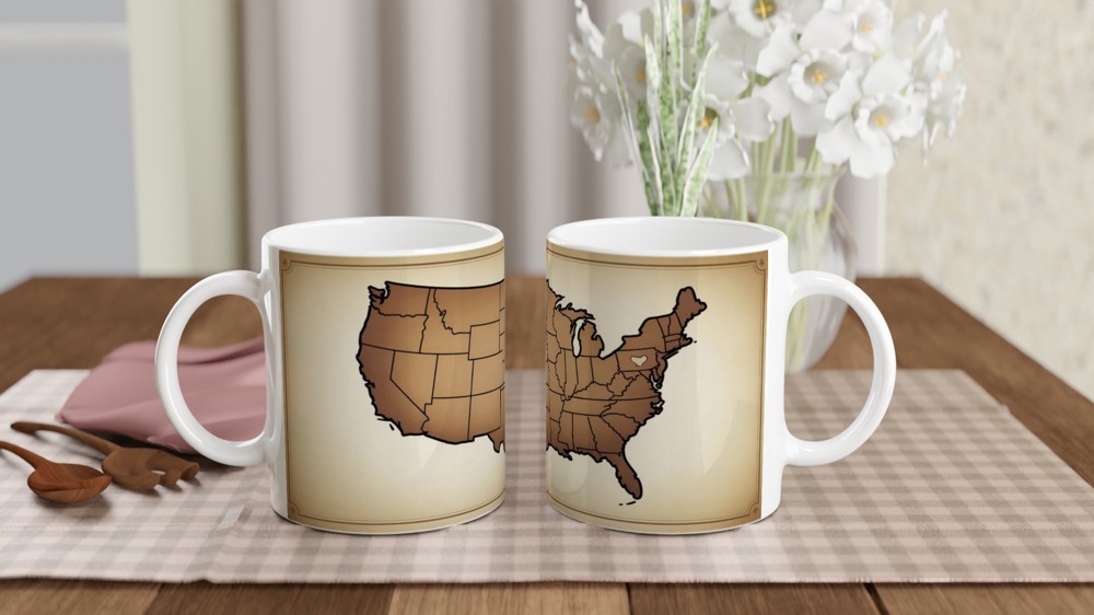 Vintage USA Map with Heart - Sepia Tone American Map Mug