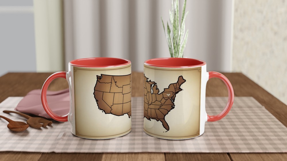 Vintage USA Map with Heart - Sepia Tone American Map Mug — view 7