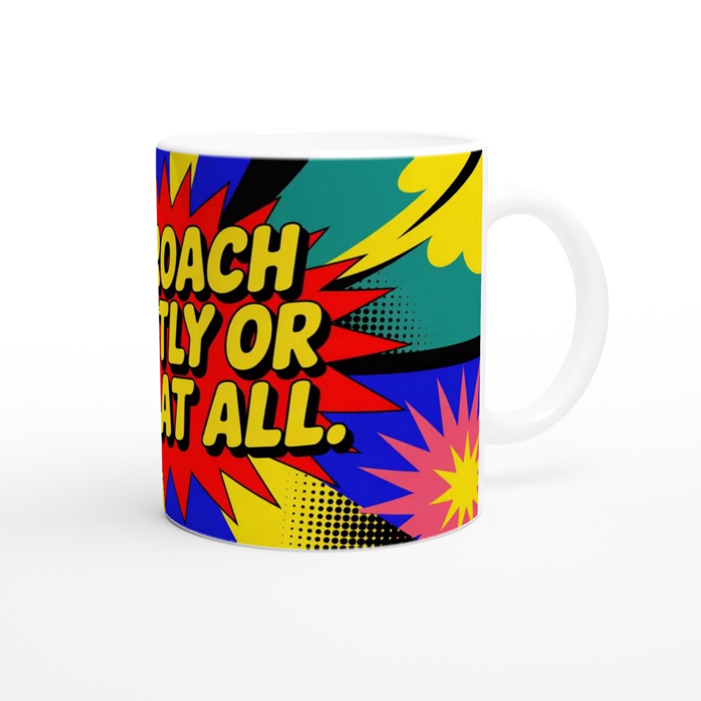 Introvert Gift Mug | Approach Quietly Or Not At All | Funny Office Colleague Present | Sassy Neon Pop Art Coffee Cup — view 12