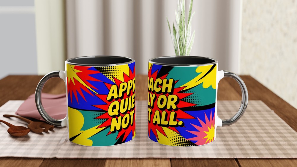Introvert Gift Mug | Approach Quietly Or Not At All | Funny Office Colleague Present | Sassy Neon Pop Art Coffee Cup — view 9