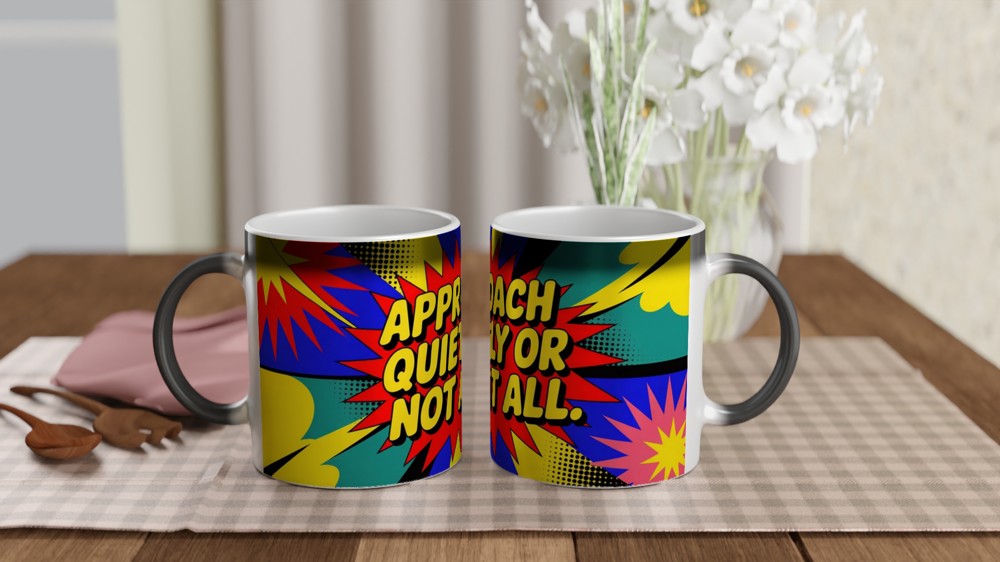Introvert Gift Mug | Approach Quietly Or Not At All | Funny Office Colleague Present | Sassy Neon Pop Art Coffee Cup — view 3