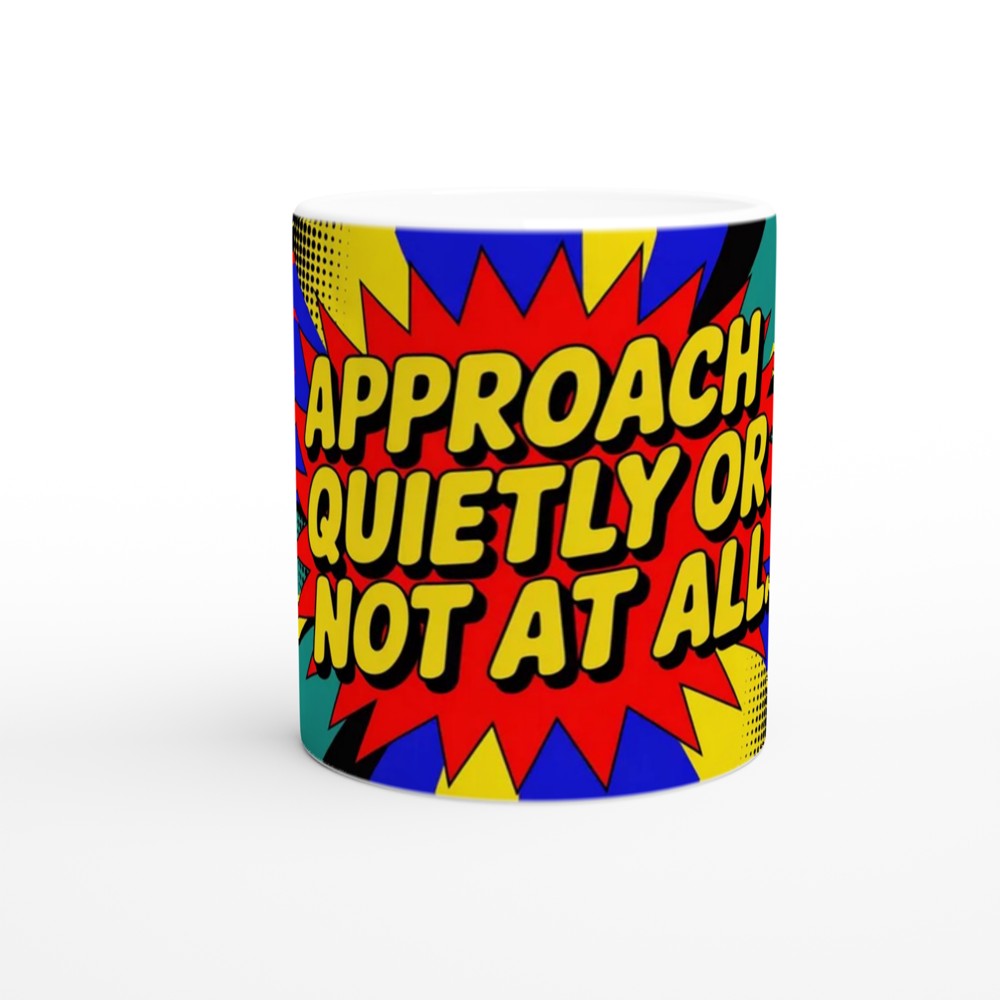 Introvert Gift Mug | Approach Quietly Or Not At All | Funny Office Colleague Present | Sassy Neon Pop Art Coffee Cup — view 11