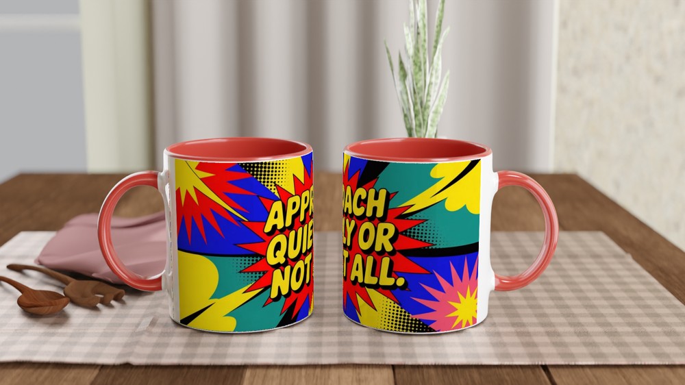 Introvert Gift Mug | Approach Quietly Or Not At All | Funny Office Colleague Present | Sassy Neon Pop Art Coffee Cup — view 7