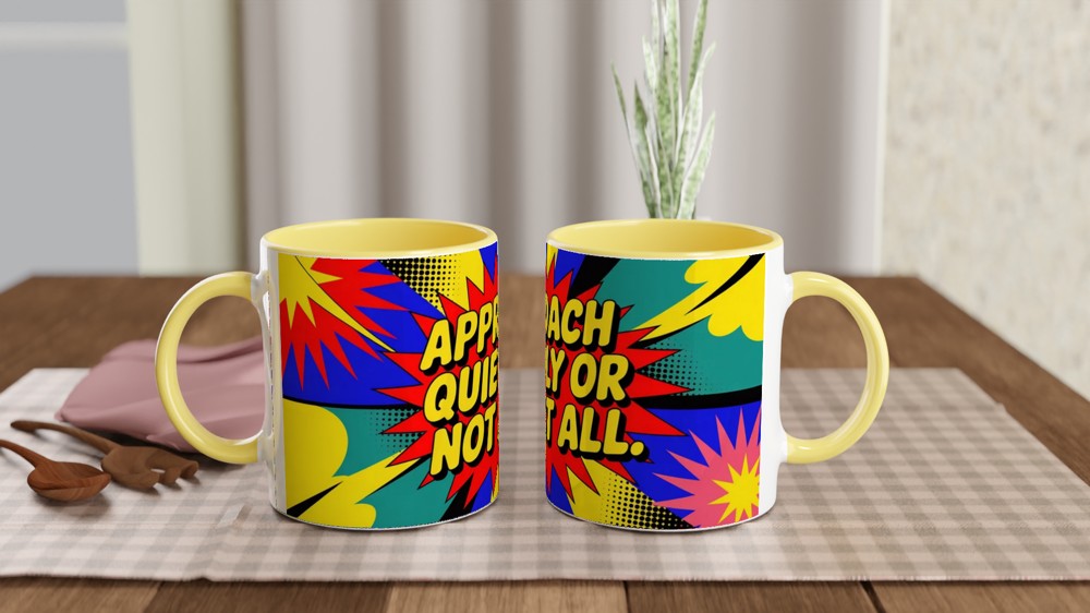 Introvert Gift Mug | Approach Quietly Or Not At All | Funny Office Colleague Present | Sassy Neon Pop Art Coffee Cup — view 8