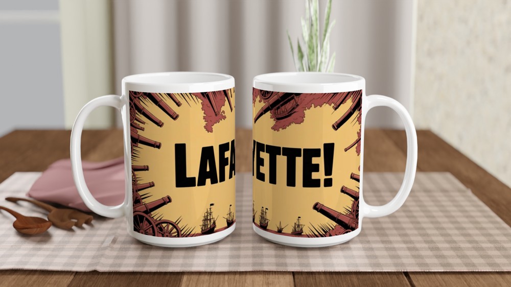 Lafayette! Revolutionary War Cannon and Ships Mug — view 2
