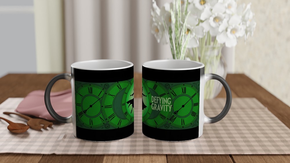 Wicked Defying Gravity Mug | Elphaba Silhouette & Time Dragon Clock | Musical Theatre Gift | West End Present for Her — view 3