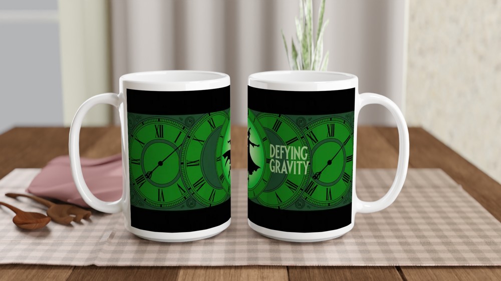 Wicked Defying Gravity Mug | Elphaba Silhouette & Time Dragon Clock | Musical Theatre Gift | West End Present for Her — view 2