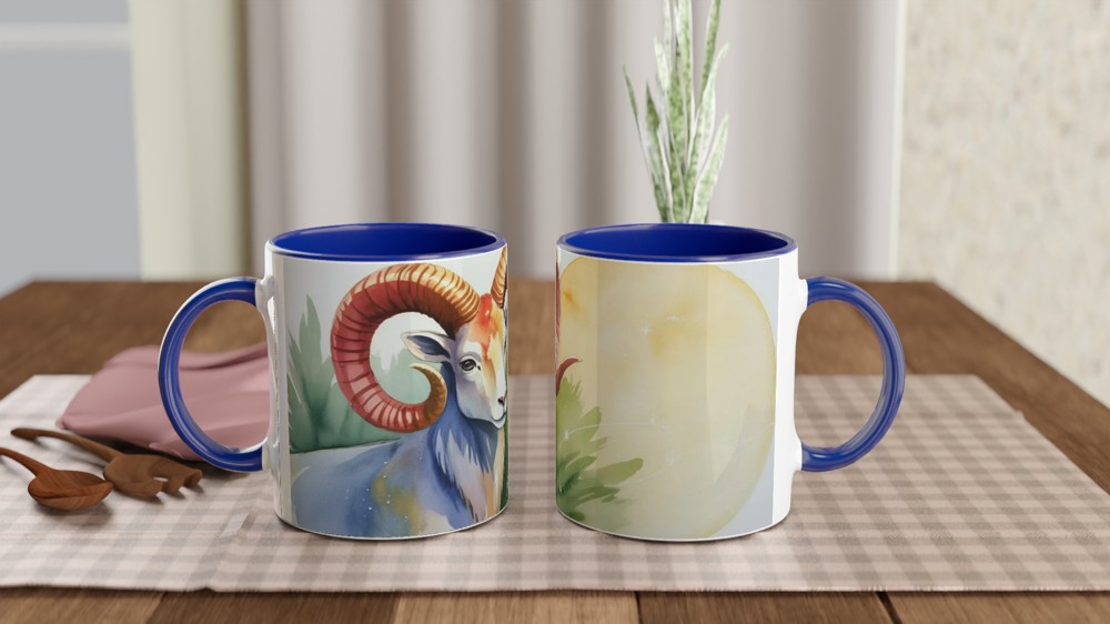 Aries Zodiac Mug | Watercolor Ram Astrology Gift | Celestial Birthday Present for Her and Him — view 4