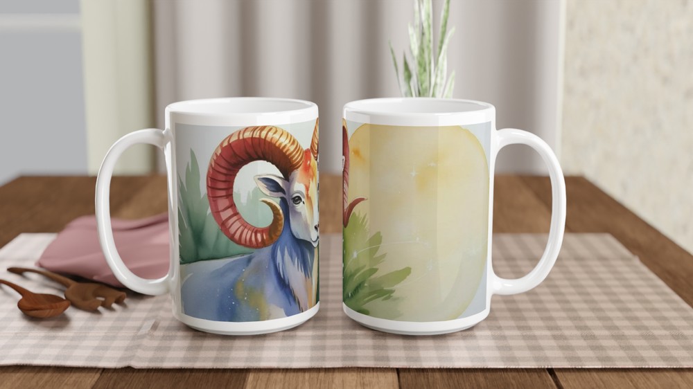 Aries Zodiac Mug | Watercolor Ram Astrology Gift | Celestial Birthday Present for Her and Him — view 2