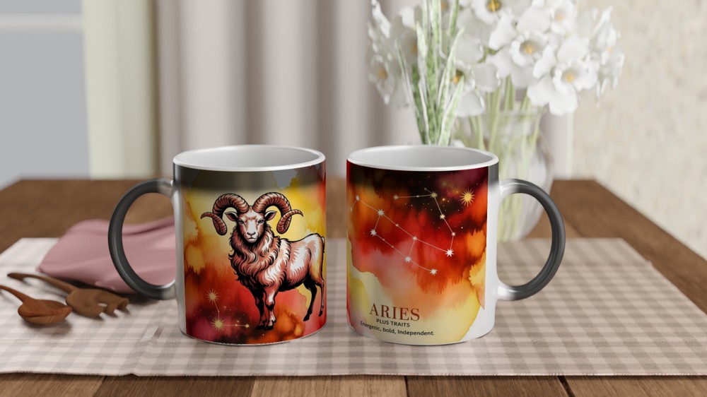Aries Zodiac Mug | Astrology Birthday Gift | Celestial Ram Coffee Cup | Gift for Aries Best Friend — view 3