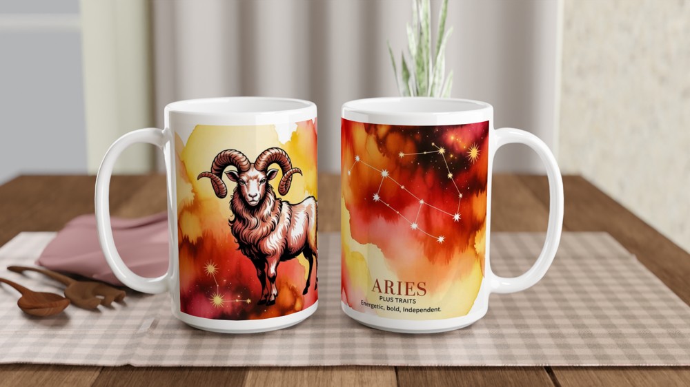 Aries Zodiac Mug | Astrology Birthday Gift | Celestial Ram Coffee Cup | Gift for Aries Best Friend — view 2