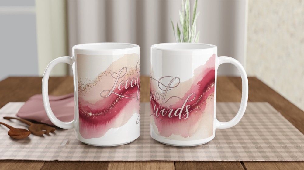 Loved Beyond Words Pink Watercolour Calligraphy Mug — view 2
