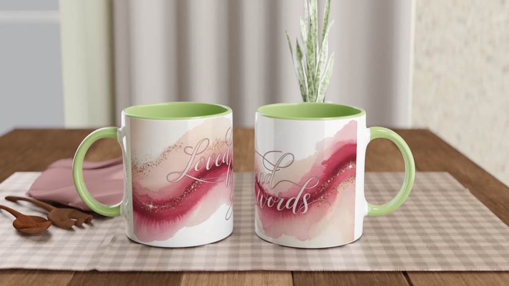 Loved Beyond Words Pink Watercolour Calligraphy Mug — view 5