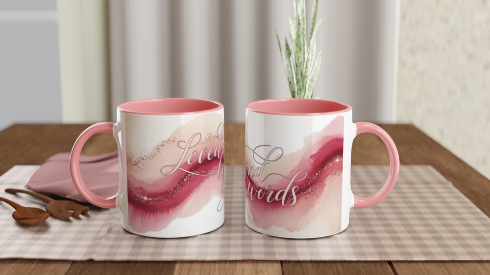 Loved Beyond Words Pink Watercolour Calligraphy Mug — view 6