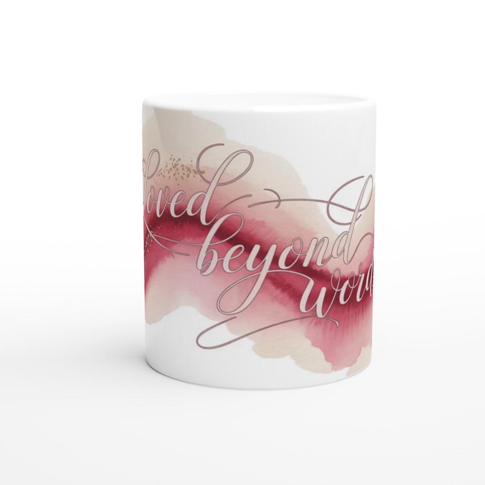Loved Beyond Words Pink Watercolour Calligraphy Mug — view 11
